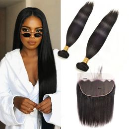 Brazilian Virgin Hair STW 2 Bundles With 13X6 Lace Frontal With Baby Hair Extensions Natural Colour 3pcs Straight Bundles With 13X6 Frontals