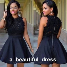 Black Lace Short Homecoming Graduation Dresses Sleeveless Jewel Neck Cocktail Party Dresses For Gowns Custom Made Prom Dresses GD7823