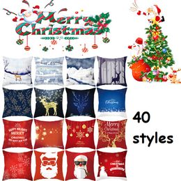 Christmas Pillowcase Peach Skin Santa Clause Christmas Deer Pillow Case Christmas Decorative Throw Pillowcase Car Seat Pillow Cover