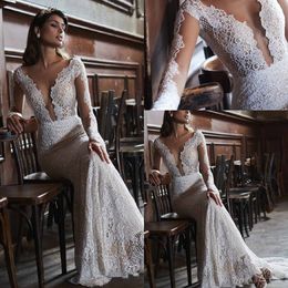 Luxury Mermaid Maisonsignore Wedding Dresses Jewel Neck Long Sleeve Tulle Applique Crystal Wedding Gown Sweep Train Custom robe de mariée