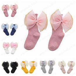 Baby Socks Kids Mesh Bow In Tube Socks Solid Candy Casual Hosiery Ruffle Princess Cotton Sock Spring Breathable Calcetines 14 Colors