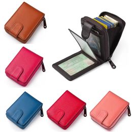 Men's Wallet Genuine Leather Credit Card Holder RFID Blocking Zipper Pocket ID Bank Card Driving License Holder Multi-function Wallet bag