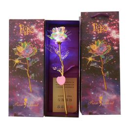 New Colourful Artificial LED Light Flower 24K Gold Foil Luminous Rose Unique Presents And Gift Box For Valentines Day Wedding Gifts XD22917