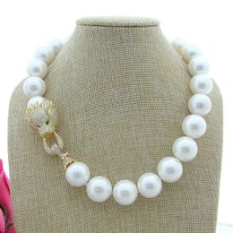 Charming 16mm white shell pearl necklace micro inlay zircon dragon head accessories necklace long 48 cm