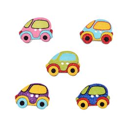 200Pcs Car Shaped Sewing Accessories Scrapbooking Wooden Buttons Cabochons 2 Holes Mixed Wood Decorative Sewing Buttons 24x16mm