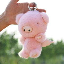 Cute Real Genuine Fur Pig Angel Piggy Toy Keyring Handbag Keychain Car Phone Pandent