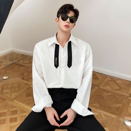 FiereMen Asymmetric Hem Long Sleeve Stand up Collar Solid Color Work Shirt