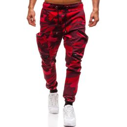 Mens Joggers New Red Camouflage Multi -Pockets Cargo Pants Men Cotton Harem Pants Hip Hop Trousers Streetwear Size M-3XL