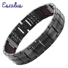 Escalus Men's Black Pure Titanium Magnetic Bracelet For Men 4in1 Magnets Negative Ions Germanium Health Bracelets Jewellery Y200107