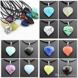 Rope Leather Necklaces Statement Jewellery Cheap Healing Crystals Heart Moon Natural Stone Pendants Stone Necklace