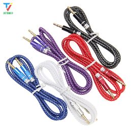 300pcs/lot 1M Braided aux cord High quality Stereo Audio cable 4poles 3.5MM Male to Male Headphone jack Auxiliary line for iphone Samsung