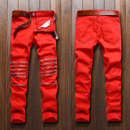 red jean joggers