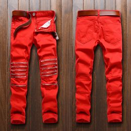 red jean joggers