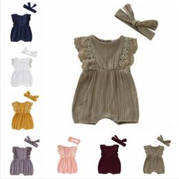 Baby Rompers Girl Ruffle Solid Jumpsuits Headband Suit Infant Summer Boutique Onesies Newborn Fashion Bodysuits Toddle Climb Clothes C5858