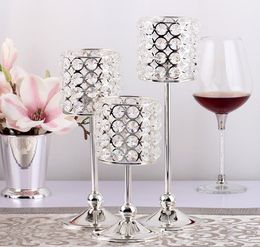 2019NEW luxury silver crystal beaded votive candle holder candelabra candlestick shape event wedding party table decoration