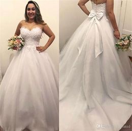 Designed A Simple Line Wedding Dresses Sweetheart Lace Appliques Zipper Back With Big Bow Sash Floor Length Long Bridal Gowns Cheap ppliques