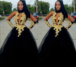 Hot Sexy High Neck African Prom Dresses Sleeveless A-Line Sweep Train Formal Party Evening Dresses Prom Graduation Gowns vestido de festa