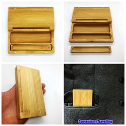 Natural Wooden Portable Stash Strong Magnetism Cover Cigarette Case Preroll Rolling Handroller Herb Tobacco Smoking Tray Storage Box