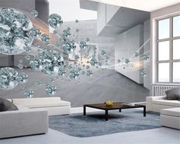 3d Photo Wallpaper Custom 3d Crystal Ball Abstract Space Architecture Brick Wall TV Background Wall Silk Mural Wallpaper