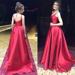 Dark Red Elegant A Line Dresses Spaghetti Straps Backless Evening Gown Sweep Train Formal Prom Dress Robe