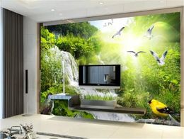 Wall paper High-Definition Beautiful Scenery Wallpaper Fresh Green Environmental Protection Forest Waterfall Interior Decoration Best