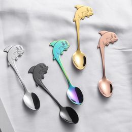 Cute Dolphin Spoon 304 Stainless Steel Dolphin Stirring Spoons 5 Colors Mini Kids Coffee Tea Dessert Spoon