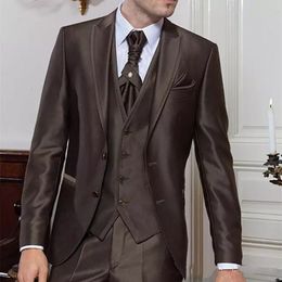 Chocolate Groom Tuxedos Notch Lapel Two Button Groomsman Wedding Dress Excellent Men Formal Business Prom Party Suit(Jacket+Pants+Tie+Vest)8