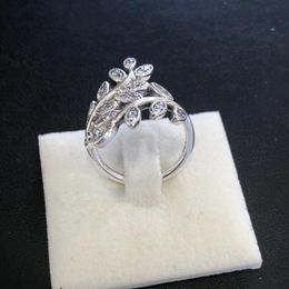 NEW Luxury Fashion CZ Diamond Leaf Ring With Original Box For Pandora 925 Sterling Silver Wedding Gift Rings Set