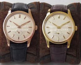 Midsize 37mm Luxury Yellow Rose Gold Watch Mens ST19 Mechanical Hand-winde Movement 5196 Eta Watches Calatrava Leather Women Wristwatches
