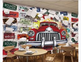 Customized 3d mural wallpaper photo wall paper European and American retro classic license plate 3D stereo wall restaurant bar background