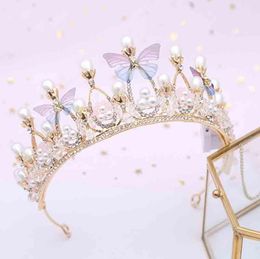 Girl`s Princess Crown Headdress Children`s Crown Butterfly Crystal Hairbands Birthday Party Gift For GIrls Child