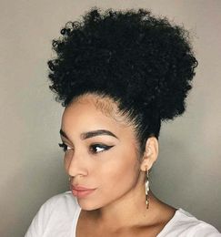 Afro Ponytail African American Short Kinky Curly Puff Drawstring Ponytail Human Hair Puff Ponytail Wrap Updo Hair Extensions with 2 Clips