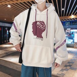 Simple Printed Warm Pullover Hoodies Mens Fashion Casual Loose Thick Sportswear Solid Colour Long Sleeved Sweatshirt