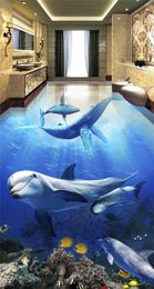 Custom any size floor wallpaper 3d for bathrooms ocean dolphin floor 3d bathroom wallpaper waterproof