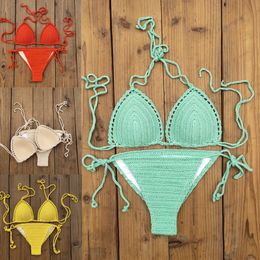10 Colour Beach Women's Summer Crochet Bikini Sets Sexy Swimwear Push up Bikini Swimsuit Bathing Suit