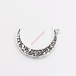 Wholesale-Silver Plated Hollow Moon Charms Pendants for Bracelet Necklace Jewelry Making DIY Handmade Craft 40mm