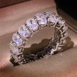 New Style Vintage Fashion Jewelry 925 Sterling Silver Oval Cut White Topaz CZ Diamond Party Gemstones Women Wedding Engagement Band Ring