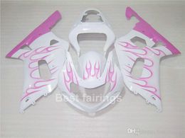 100 new fairing kit for suzuki gsxr600 gsxr750 2001 2002 2003 white pink flames gsxr 600 750 01 02 03 fairings hh67