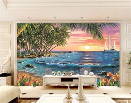 3d Wallpaper Coconut Grove Double Beach Chair Big Sea Beautiful Landscape Background Wall Painting Wall paper