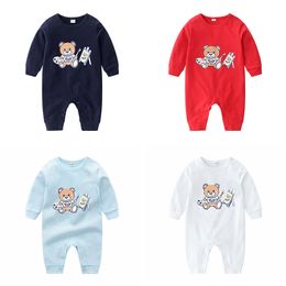 Newborn Romper Clothes 2020 INS New Hot Kids Cute Bear Print Round Collar Long Sleeve Cotton Baby Jumpsuits Kds Boutique Clothing M1556