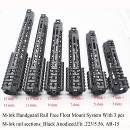 7/9/10/11/12/13.5/15'' inch M-lok Handguard Rail Ultralight Free Float Mount System with 3 pcs M-lok Rail Sections_Black Colour