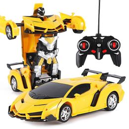 Electric/RC Car Damage Refund 2In1 RC Car Sports Car Transformation Robots Models Remote Control Deformation RC fighting toy Childrens GiFT11 240314