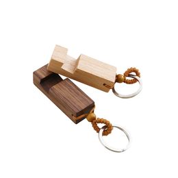best phone holder NZ - hot Wood Keychain Phone Holder Rectangle Wooden Key Ring Cell Phone Stand Base Best Gift Key Chain 2 styles PartywareT2C5133