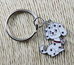 Hot Vintage White Enamel Charms Rhinestone Dalmatians Pet Dog Key Chain Gifts Couple Key Ring For Car Keys Jewelry P1619