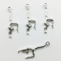 100pcs/Lot Gymnast Alloy Charms Pendant Retro Jewelry DIY Keychain Ancient Silver Pendant For Bracelet Earrings Necklace 30*11mm