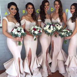 Sexy Bling Sequined Bridesmaid Five Styles Side Split Ruched Floor Length Evening Dresses Mermaid Open Back Maid Of Honor Gowns