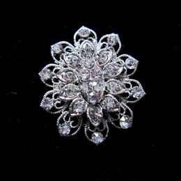 1.4" Silver Plated Rhinestone Crystal Small Flower Design Pin Brooch