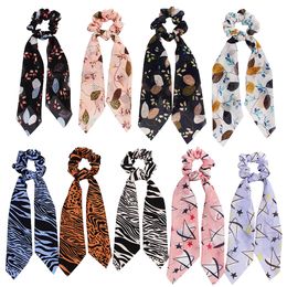 Women Girl Elastic Hairbands Scrunchie Streamer Accessories Scrunchies Vintage Zebra Chiffon Turban Ponytail Holder Hair Ties 50pcs F418B