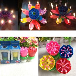 music candle flower Australia - MultiColor Petals Music Candle Children Birthday Party Lotus Sparkling Flower Candles Squirt Blossom Flame Cake Party Accessory Gift by DHL