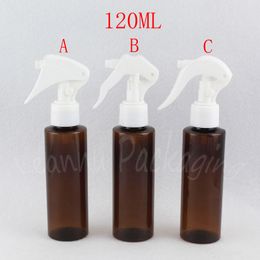 120ML Brown Flat Shoulder Plastic Bottle With Trigger Spray Pump , 120CC Toner, Empty Cosmetic Container